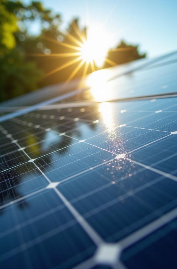 Solar panels reflecting sunlight, symbolizing clean energy solutions